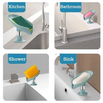 Leaf-Shaped Drain Soap Holder with Suction Cup Base (1Pcs)