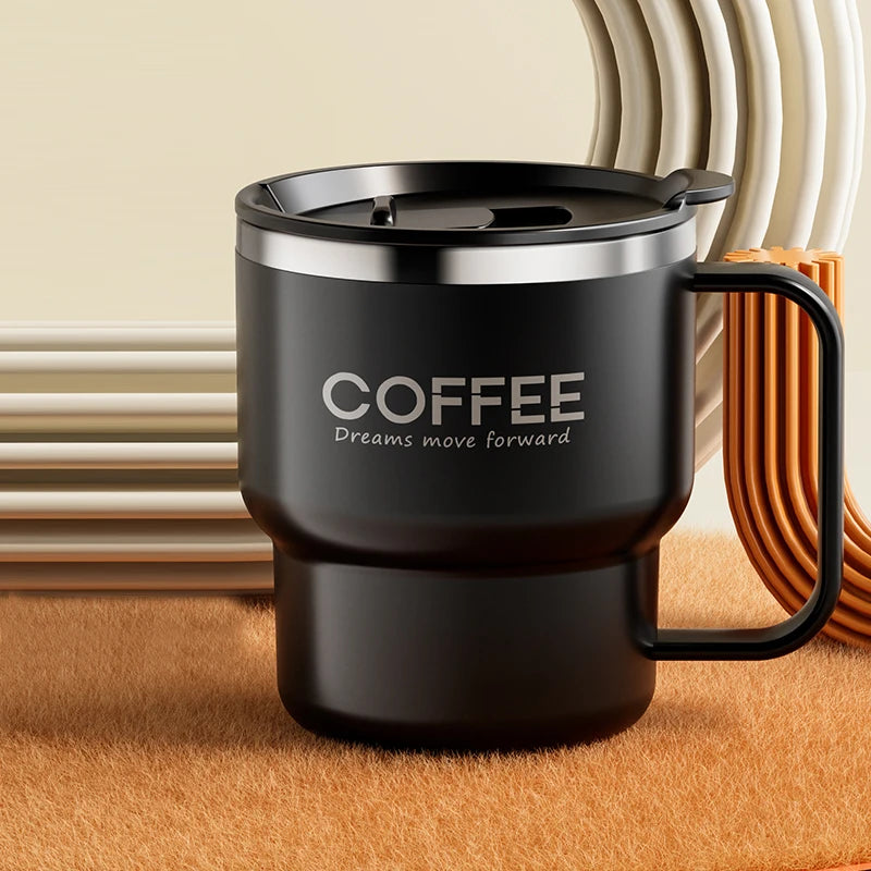 1pc 304 Stainless Steel Double Wall Insulated Coffee Cup With Handle Portable Students Leak-proof Water Cup Milk Coffee Mug