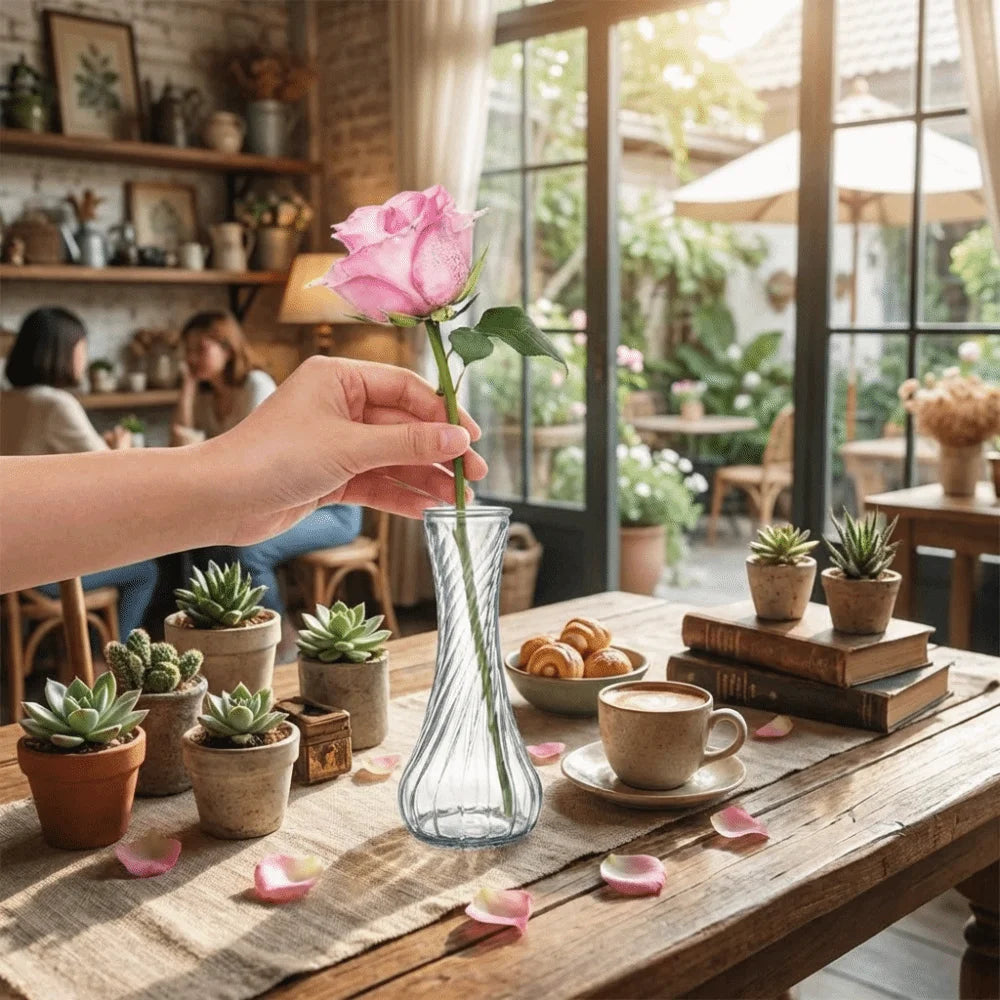 6PCS Mini Glass Vases – Rustic Transparent Flower Decor Set