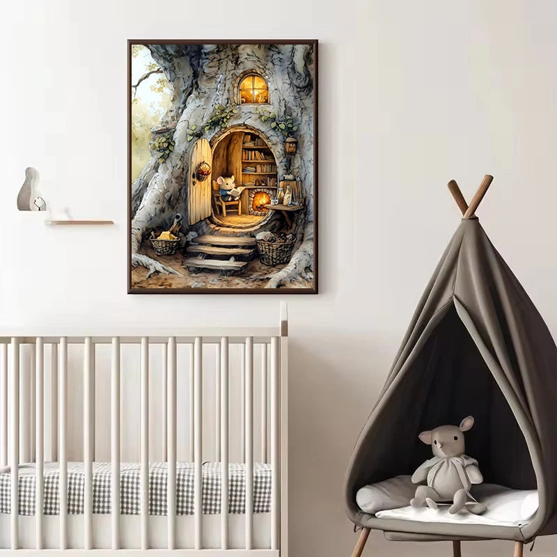 Retro Reading Mouse Canvas Wall Art 🐭📖🌿
