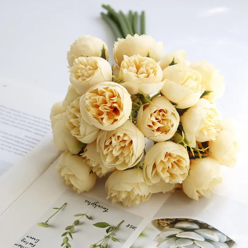 27-Heads Premium Silk Rose & Peony Artificial Flower Bouquet