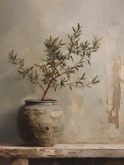 Retro Elegant Olive Tree & Lemon Canvas Wall Art Poster