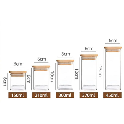 150/210/300/370/450ml High Borosilicate Glass Sealed Can Transparent Storage Supplies Glass Jar with Bamboo Lid Moisture Proof