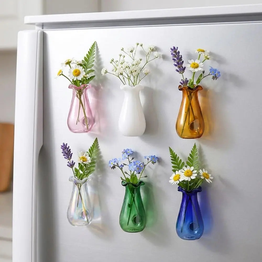 6Pcs Mini Magnetic Glass Vases – Creative Hydroponic Plant Decor