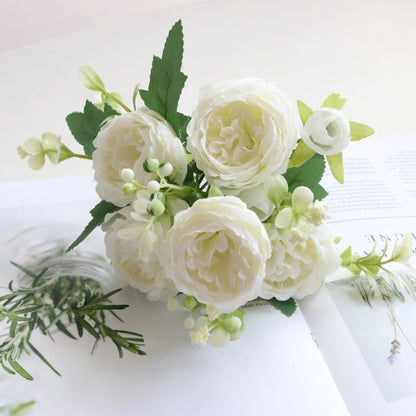 Premium Silk White Peony Artificial Flowers for Home Vase Decor