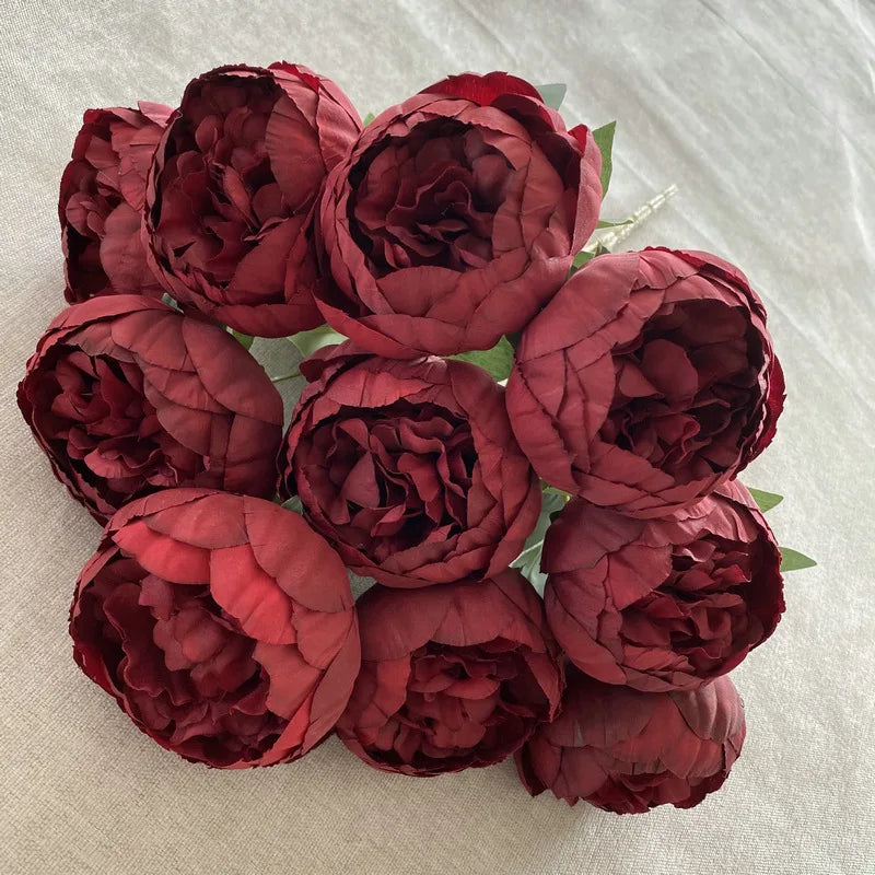 10-Heads Premium Silk Peony Bridal Bouquet with Big Buds