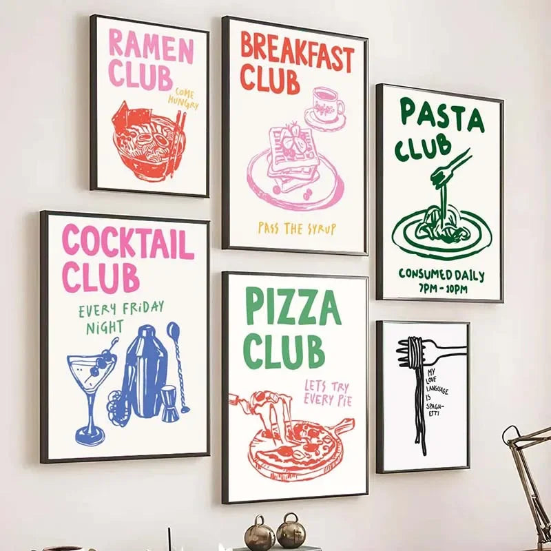 Retro Food Poster Canvas Printing Chef Cafe Morning Breakfast Pasta Coffee Club Kitchen Wall Art Pictures Home Decor Art Poster