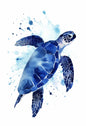 Watercolor Blue Coastal Sea Creatures Canvas Wall Art Posters