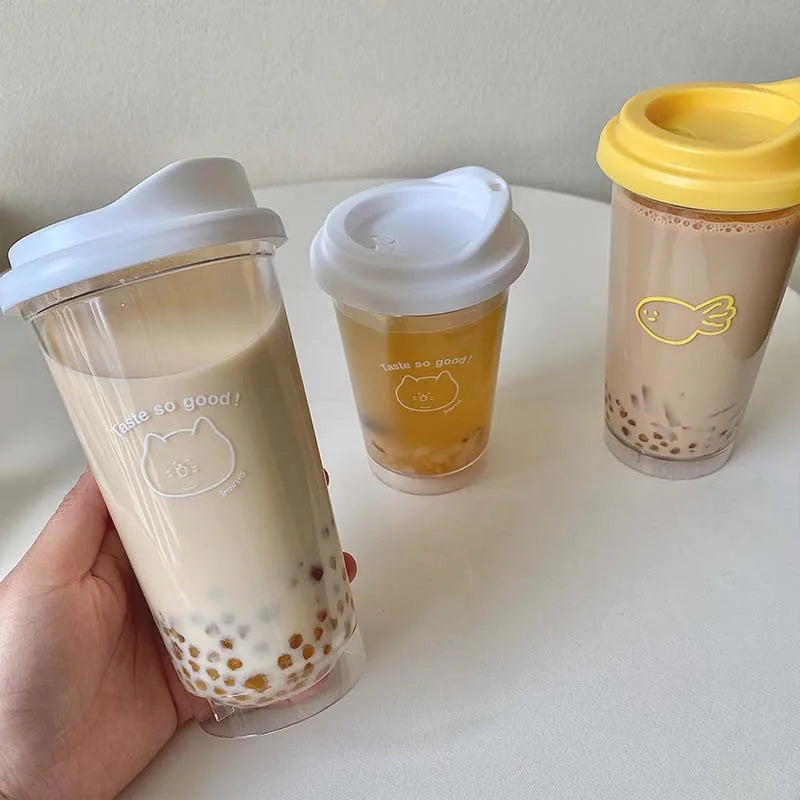 355/473ML Simple Plastic Water Bottle With Straw Tea Strainer Transparent Coffee Cup Office Milk Matcha Drink Cup Car Ice Cups