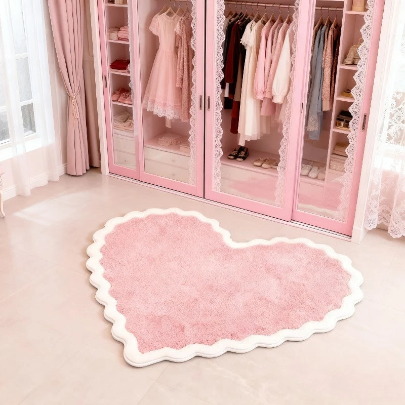 VIKAMA Pink Heart Plush Carpet, Decorative for Girls&