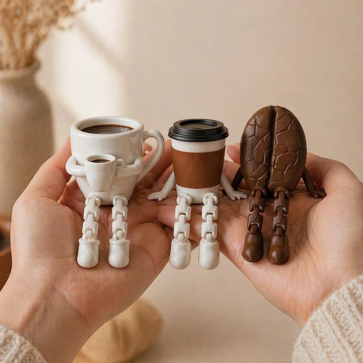 Articulated Coffee Figures, Cute Coffee Cup &amp; Coffee Bean Desk Decor, Fidget Toys for Coffee Lovers, Home Office Ornaments