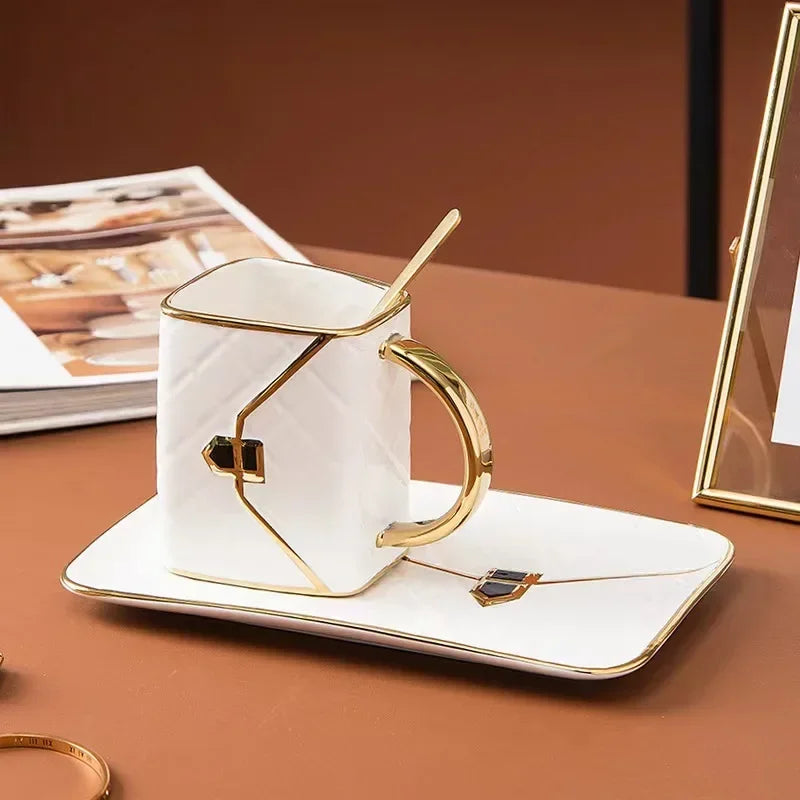 Creative Light Luxury Bag-Shaped Ceramic Coffee Cup & Plate Set