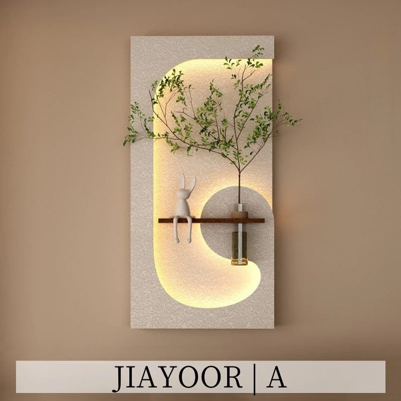 Modern LED Wall Lamp with Green Plant Décor – Creative Living Room & Hallway Light
