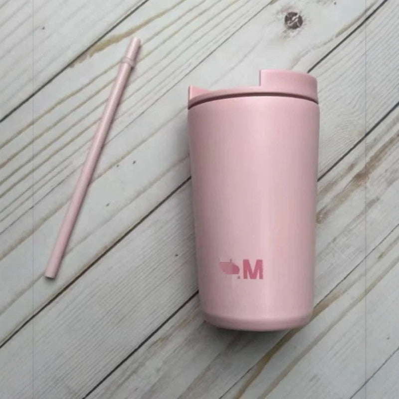 JUSTINLAU Spot Goods 12oz Thermos Cup Coffee Mug Kid Straw Cup Vacuum Flask Stainless Steel Car Cup Travel Thermal Water Bottles