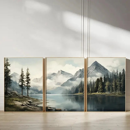 3-Piece Minimalist Green Landscape Nature Art Print for Living Room