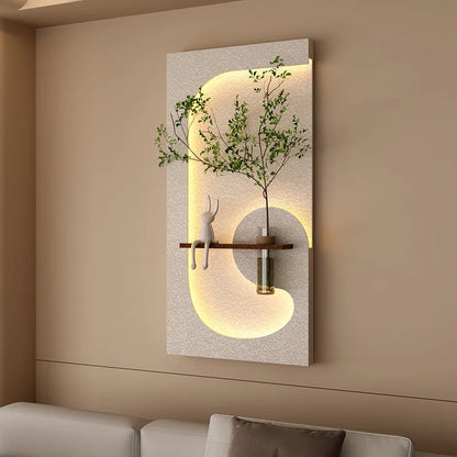 Modern LED Wall Lamp with Green Plant Décor – Creative Living Room & Hallway Light