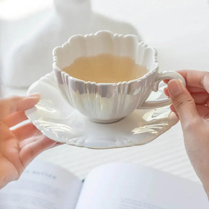 Creative Petal Ceramic Coffee Cup and Saucer Set