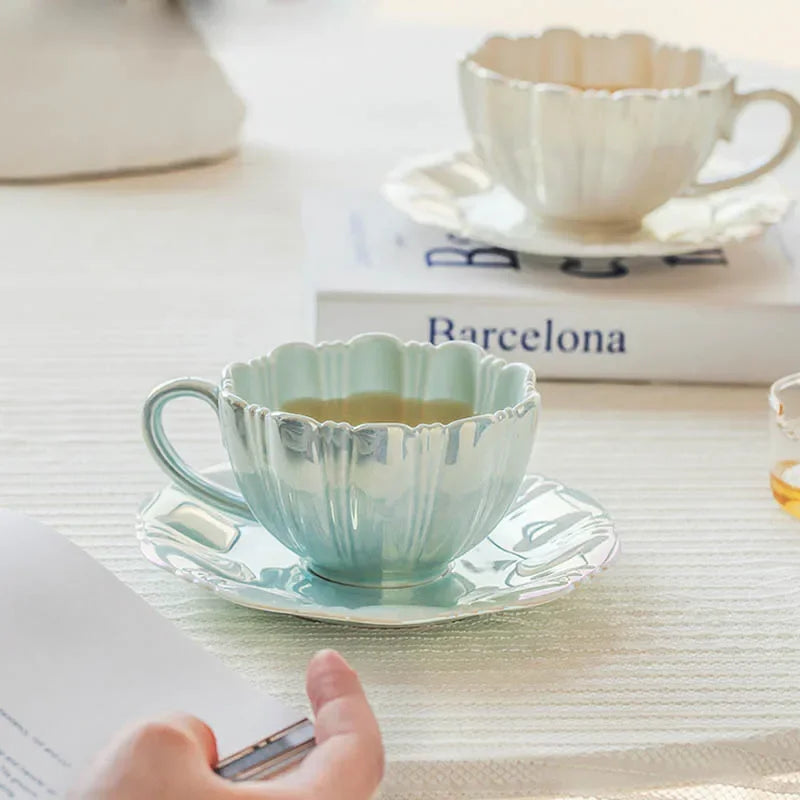 Creative Petal Ceramic Coffee Cup and Saucer Set