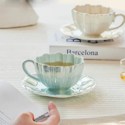 Creative Petal Ceramic Coffee Cup and Saucer Set