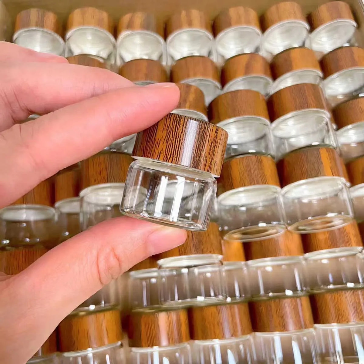 10/20/30ml Mini Glass Bottles Spice Jars with Lids Seasoning Nuts Coffee Beans Storage Jar Wood Sealed Bottle Airtight Canisters