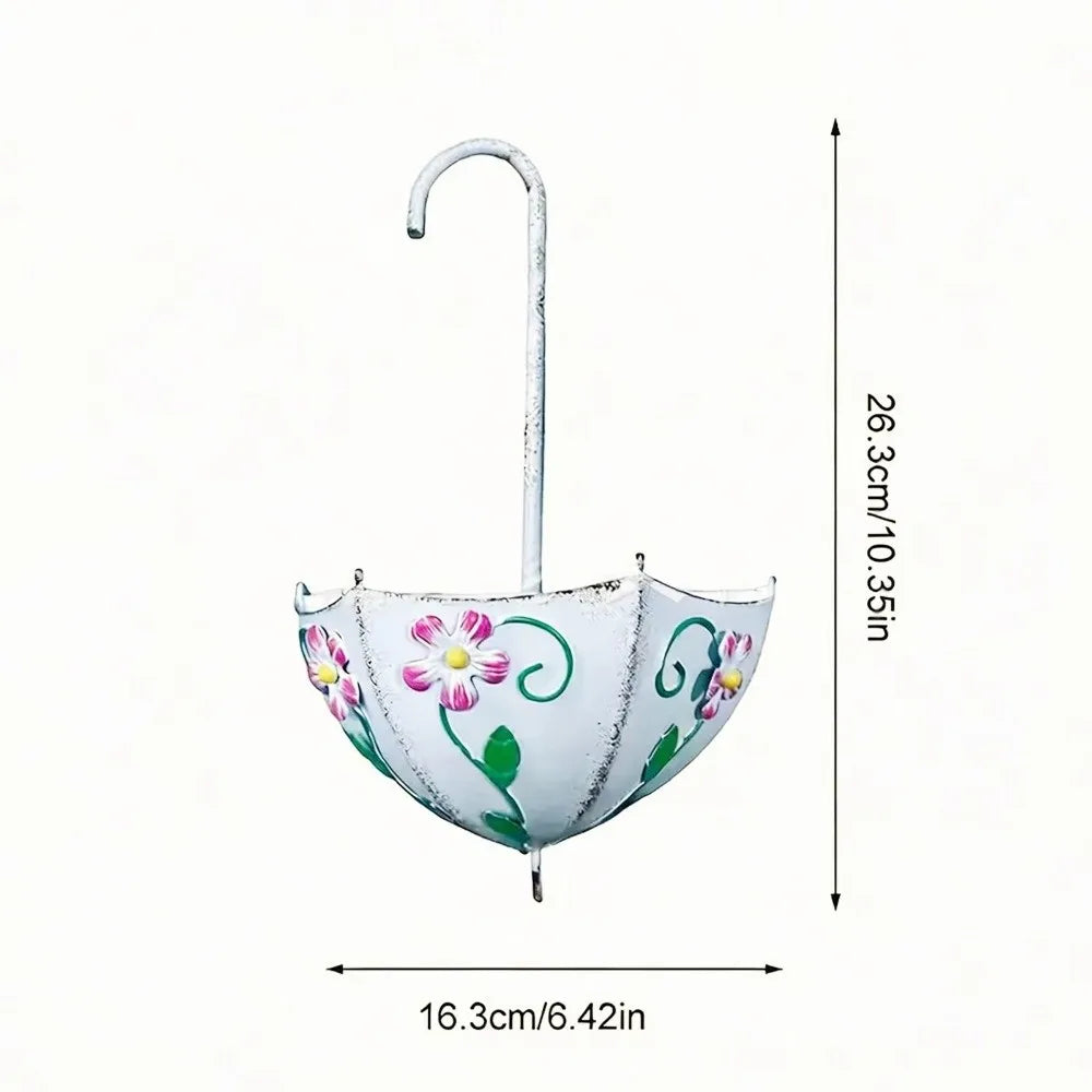 Iron Art Umbrella Shaped Flower Pot Wall Mounted Rustic Style Hanging Plant Planter Large Capacity Funny Plant Container