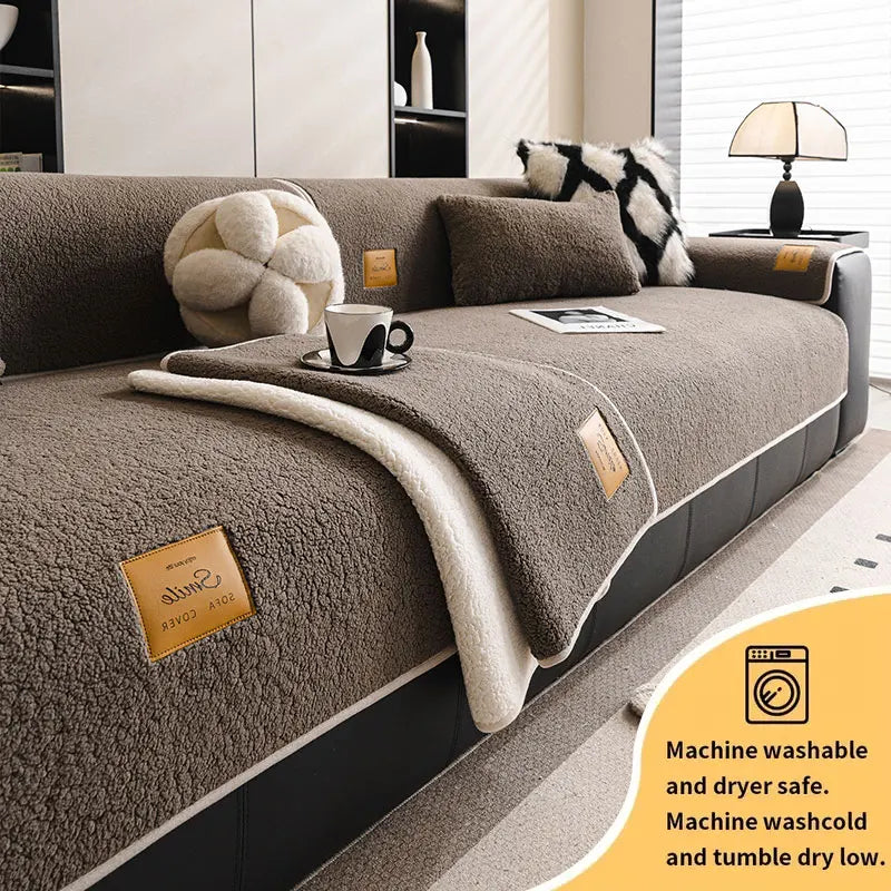 1PC-Autumn and Winter Pure Color Simple Lamb Fleece Sofa Mat Universal Multi functional Sofa Mat