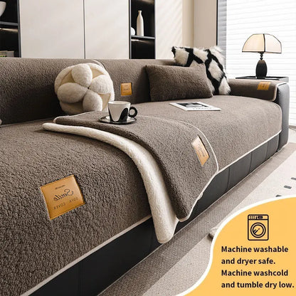 1PC-Autumn and Winter Pure Color Simple Lamb Fleece Sofa Mat Universal Multi functional Sofa Mat