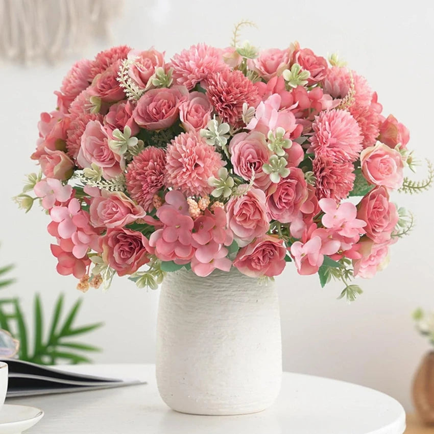30CM Premium Silk Roses & Hydrangea Bouquet for Wedding Wreaths