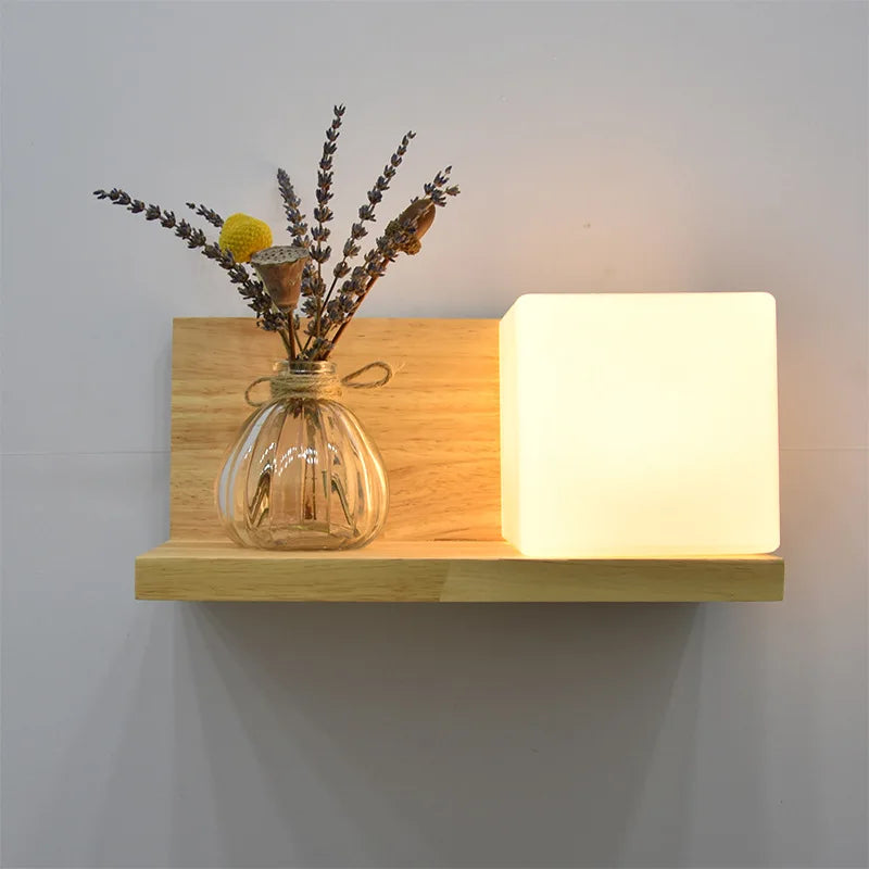 Modern Wooden LED Wall Lamp with Green Plant Design – Nordic Home Decor
