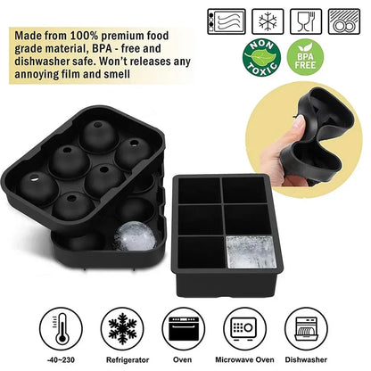 Ice Cube Tray Silicone Ice Ball Freezer Mold Square Ice Cube Maker with Lid 4/6/8 Grids for Whiskey Cocktail Coffee Accessories