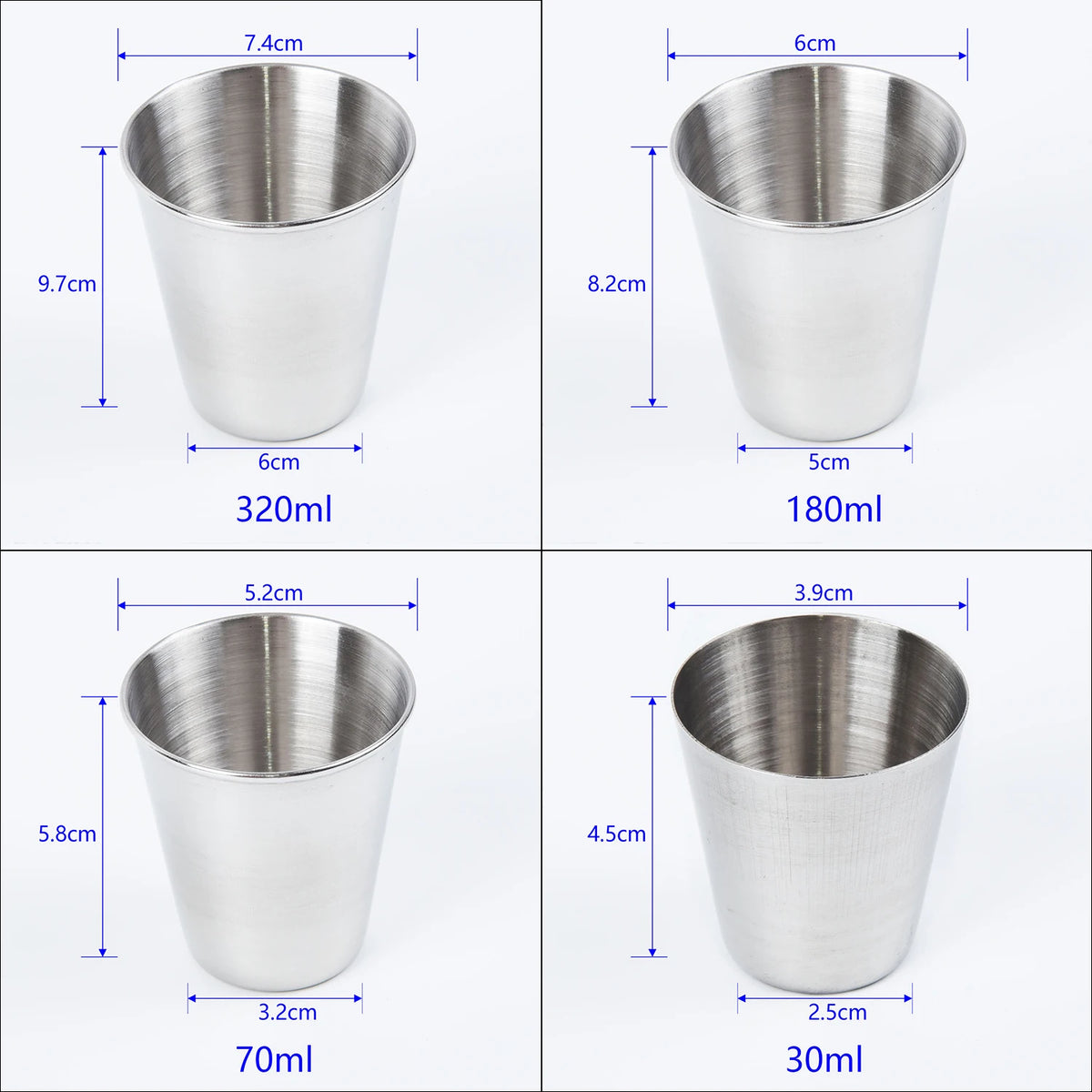 Stainless Steel Cup 30/70/180/320ml Beer Cola Milkshake Cup For Outdoor Practical Travel Bar Coffee Shop Polished Interior