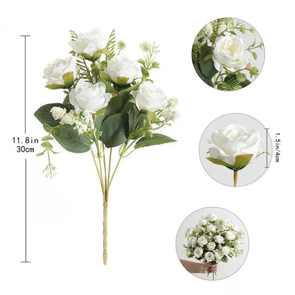 30cm Premium Silk Rose & Peony Bouquet (5 Big Heads & 4 Buds)