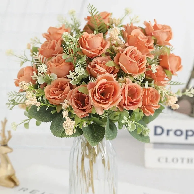 30cm Premium Silk Rose & Peony Bouquet (5 Big Heads & 4 Buds)