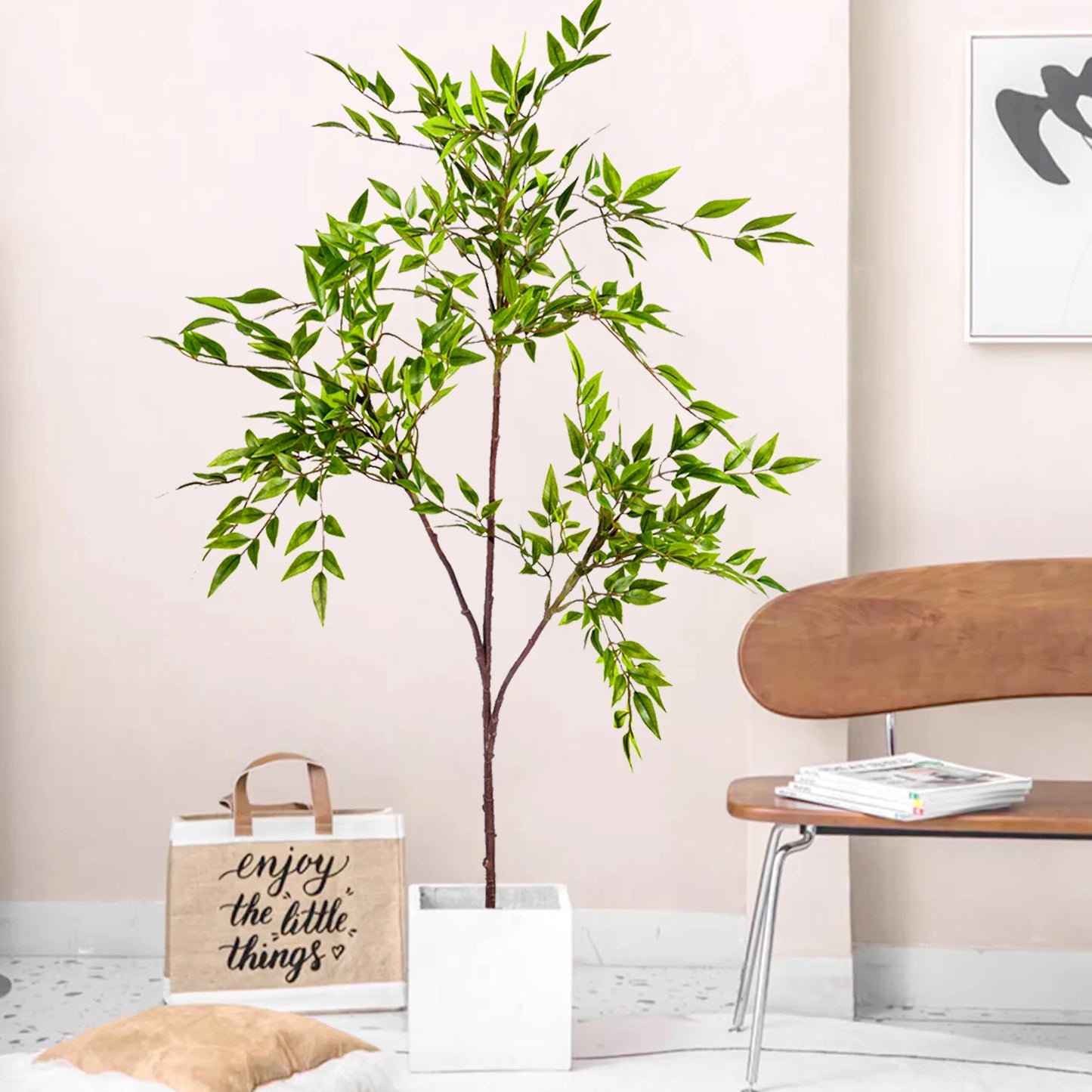 76-105-135cm/53.1in Artificial Ficus Tree Branch – Realistic Green Tropical Plant Decor