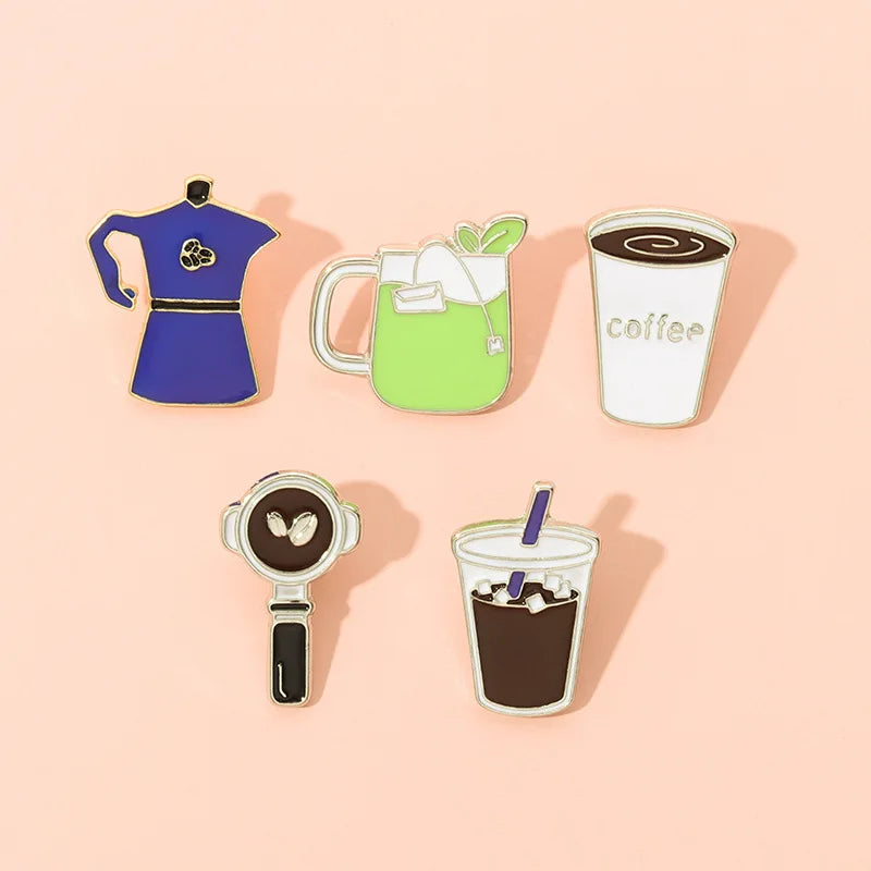 Coffee Maker Enamel Brooch Pin