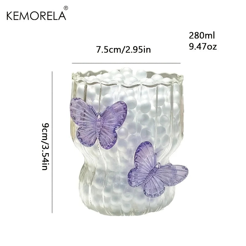 3D Butterfly Striped Glass Coffee Cup 🦋☕
