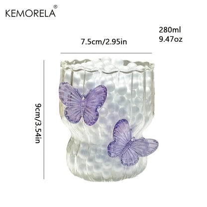 3D Butterfly Striped Glass Coffee Cup 🦋☕