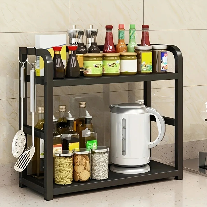 1pc 2-Tier Metal Countertop Shelf - Space Saving Organizer for Coffee, Mugs &amp; Condiments, Rustproof Kitchen Rack