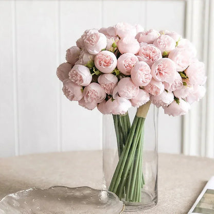 27-Heads Premium Rose Pink Silk Peony & Rose Bouquet