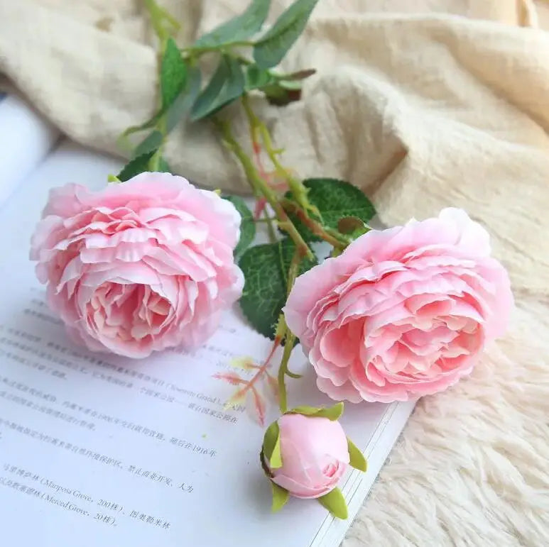 YO CHO 60cm Premium Silk White Pink Peonies Artificial Bouquet