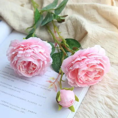 YO CHO 60cm Premium Silk White Pink Peonies Artificial Bouquet