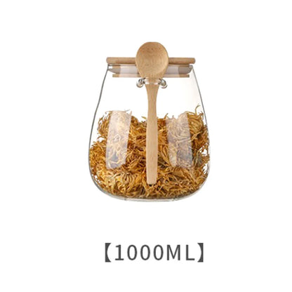 Tea Kitchen Glass Storage Jar with Lid and Spoon 1 Piece Airtight Canister for Coffee Sugar Pantry Storage