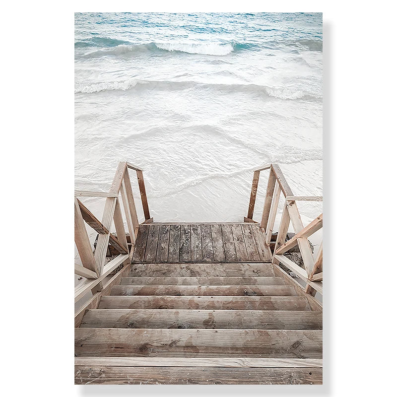 Tropical Beach Ocean Palm Tree & Banana Leaves Canvas Poster