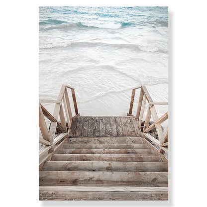 Tropical Beach Ocean Palm Tree & Banana Leaves Canvas Poster