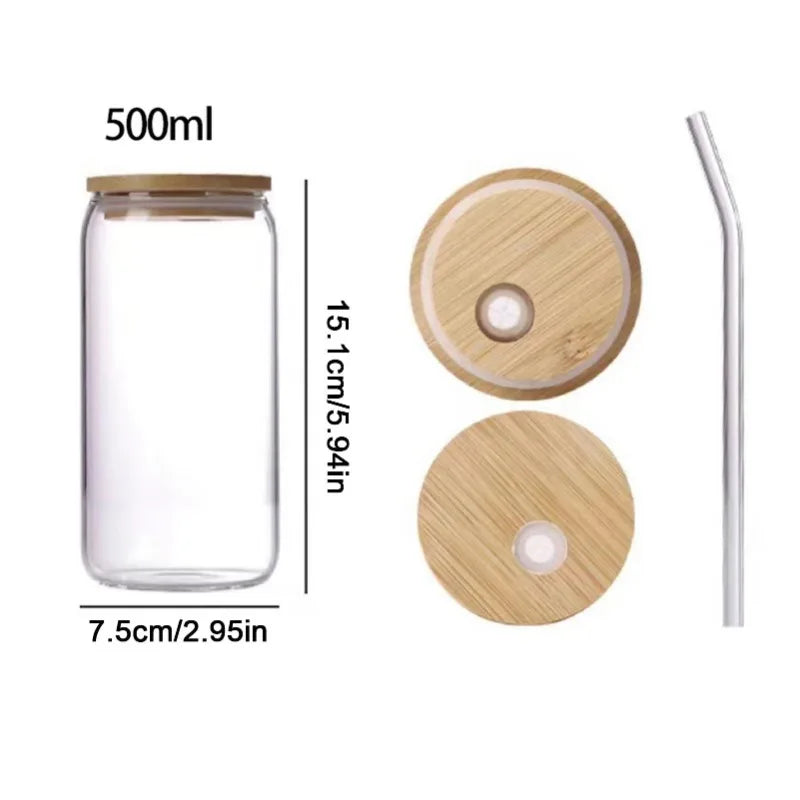 Cute 500ml Bow Glass Cup with Lid and Straw for Iced Coffee