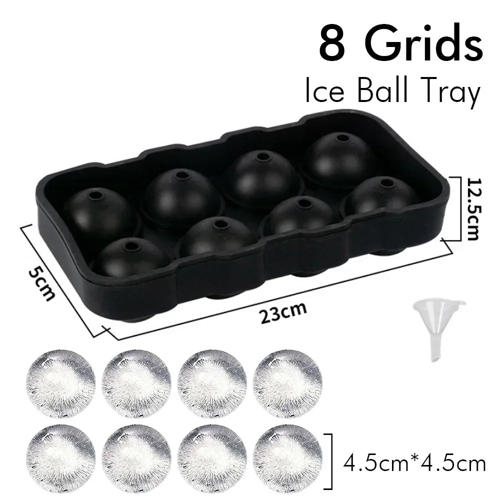 Ice Cube Tray Silicone Ice Ball Freezer Mold Square Ice Cube Maker with Lid 4/6/8 Grids for Whiskey Cocktail Coffee Accessories