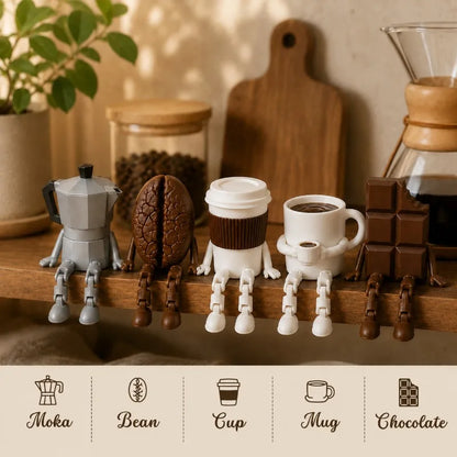 3D Printed Coffee Corner Decor, Articulated Moka Pot Coffee Bean Cup Mug Chocolate Figures, Coffee Station Shelf Decor, Gift