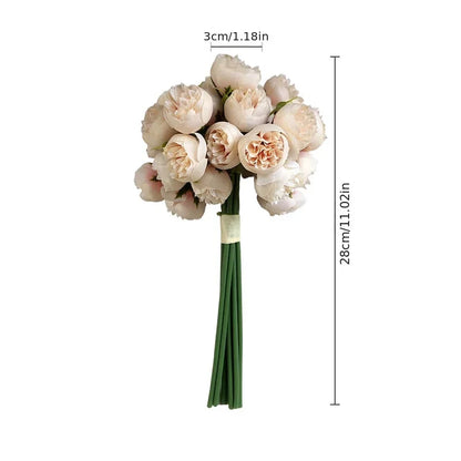27-Heads Premium Silk Rose & Peony Artificial Flower Bouquet