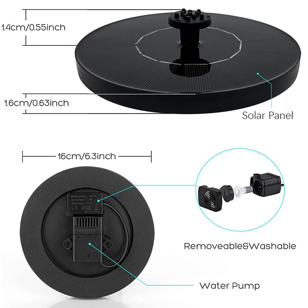 13/16cm Solar-powered Fountain Pumps for Circulation Aerator, Garden Rockery Sprinkler, Fish Pond Water Tank