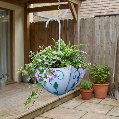Iron Art Umbrella Shaped Flower Pot Wall Mounted Rustic Style Hanging Plant Planter Large Capacity Funny Plant Container